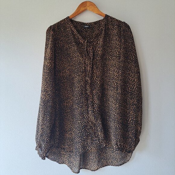 Emme Marella Leopard Print Women Blouse M/L Long Sleeve Tie Front Semi Sheer Top - Picture 1 of 9